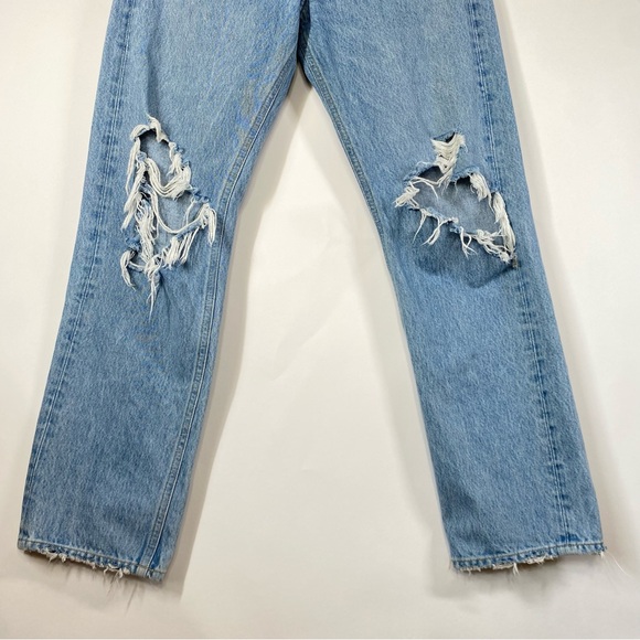 Agolde Blue Wash 90’s Mid Rise Distressed Straight Leg Jeans Size 24 - Picture 5 of 15